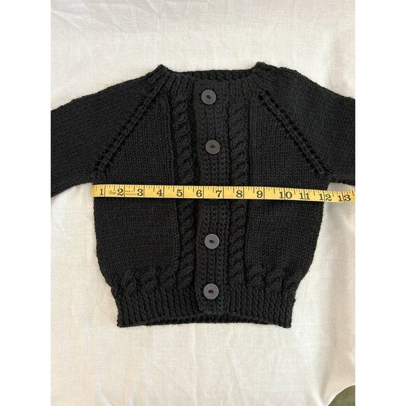 Boys 12 mo. Black Hand knitted Baby Cardigan Sweater, Warm, Soft & Comfortable - Picture 3 of 6